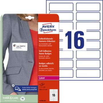 Avery Zweckform samolepilne priponke za imena L4783-20, 88.9 x 31 mm, 320 priponk/zavitek, A4, identifikacijske kartice, za tiskanje z laserjem