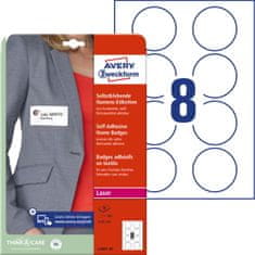 Avery Zweckform samolepilne priponke za imena L4881-20, okrogle premer 65 mm, 160 priponk/zavitek, A4, identifikacijske kartice, za tiskanje z laserjem
