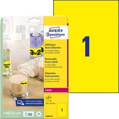Avery Zweckform odstranljive etikete L6006-25, 210 x 297 mm, neonsko rumene, 25 etiket/zavitek, A4, barvne nalepke za tiskanje