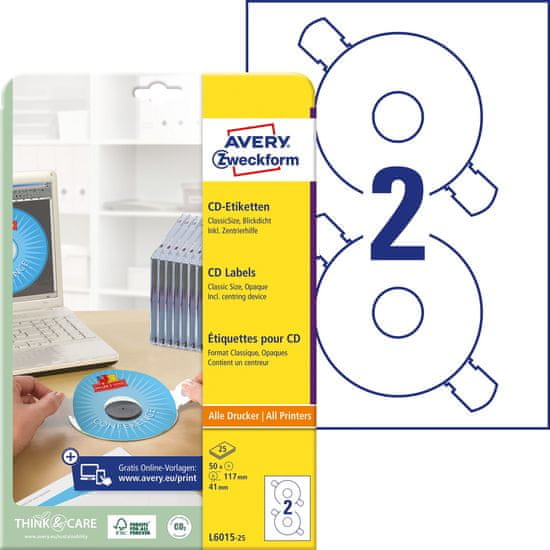 Avery Zweckform etikete za CD L6015-25, premer 117 mm, ClassicSize, A4, za tiskanje