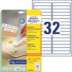 Avery Zweckform odstranljive etikete L6031REV-25, 96 x 16.9 mm, bele, 800 + 160 brezplačnih etiket/zavitek, A4, za tiskanje