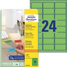 Avery Zweckform odstranljive etikete L6033-20, 63.5 x 33.9 mm, zelene, 480 etiket/zavitek, A4, barvne nalepke za tiskanje