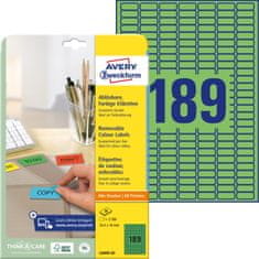 Avery Zweckform odstranljive etikete L6049-20, 25.4 x 10 mm, zelene, 3780 etiket/zavitek, A4, barvne nalepke za tiskanje