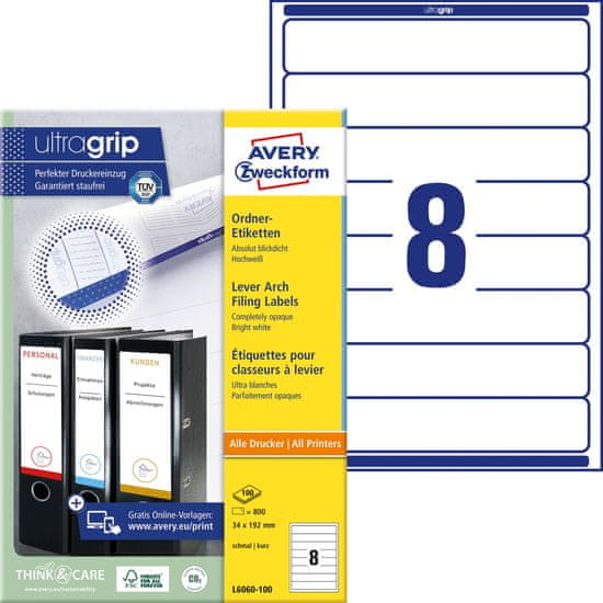 Avery Zweckform etikete za registratorje L6060-100, 192 x 34 mm, 800 etiket/zavitek, A4, za tiskanje