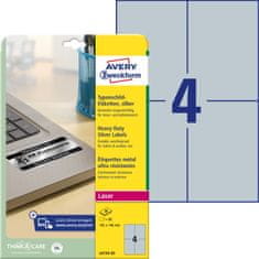 Avery Zweckform zelo odporne etikete L6134-20, 105 x 148 mm, srebrne etikete iz metaliziranega poliestra, A4, za tiskanje