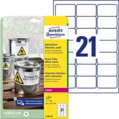 Avery Zweckform zelo odporne etikete L7060-20, 63.5 x 38.1 mm, bele poliestrske etikete, A4, za tiskanje 