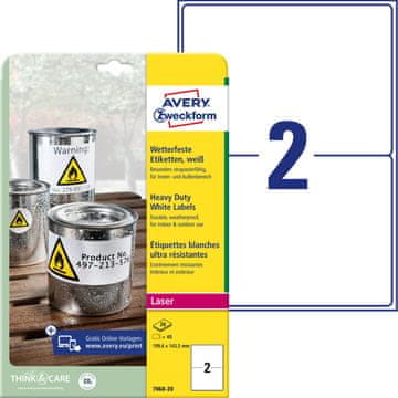 Avery Zweckform zelo odporne etikete L7068-20, 199.6 x 143.5 mm, bele poliestrske etikete, A4, za tiskanje