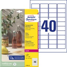 Avery Zweckform transparentne etikete s svetlečim premazom L7781-25, 45.7 x 25.4 mm, A4, za tiskalnik
