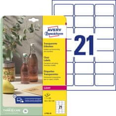 Avery Zweckform transparentne etikete s svetlečim premazom L7782-25, 63.5 x 38.1 mm, A4, za tiskalnik