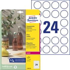 Avery Zweckform transparentne etikete s svetlečim premazom L7780-25, okrogle fi 40 mm, A4, za tiskalnik