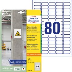 Avery Zweckform papirne etikete s super močnim lepilom L7872-20, 35.6 x 16.9 mm, 1800 etiket/zavitek, A4