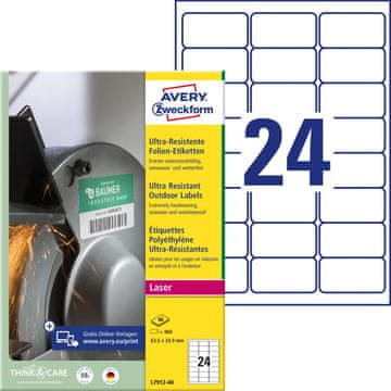 Avery Zweckform izjemno odporne etikete L7912-40, 63.5 x 33.9 mm, bele polietilenske etikete, A4, za tiskanje
