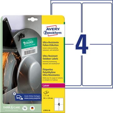 Avery Zweckform izjemno odporne etikete L7915-10, 99.1 x 139 mm, bele polietilenske etikete, A4, za tiskanje