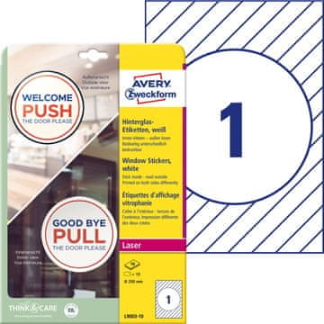 Avery Zweckform etikete za okna L9003-10, okrogle fi 200 mm, 10 etiket/zavitek, A4, obojestranski tisk