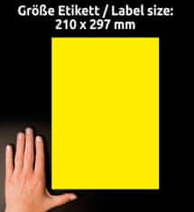 Avery Zweckform odstranljive etikete L6006-25, 210 x 297 mm, neonsko rumene, 25 etiket/zavitek, A4, barvne nalepke za tiskanje