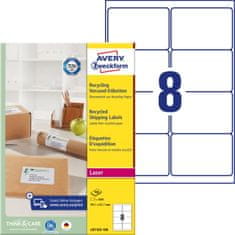 Avery Zweckform reciklirane etikete LR7165-100, 99.1 x 67.7 mm, 800 etiket/zavitek, naravno bele, A4, za tiskanje