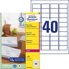 Avery Zweckform reciklirane etikete LR7654-100, 45.7 x 25.4 mm, naravno bele, 4000 etiket/zavitek, A4, za tiskanje