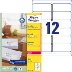 Avery Zweckform reciklirane etikete LR7177-100, 99.1 x 42.3 mm, naravno bele, 1200 etiket/zavitek, A4, za tiskanje