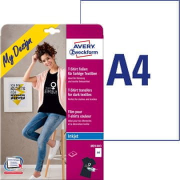 Avery Zweckform folije za preslikavo na temne majice MD1003, 4 folije/zavitek, A4, za tiskanje