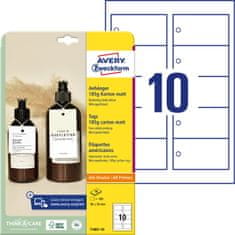 Avery Zweckform viseče oznake T1001-10, 90 x 50 mm, 185 g karton, 100 oznak/zavitek, A4, za obojestransko tiskanje