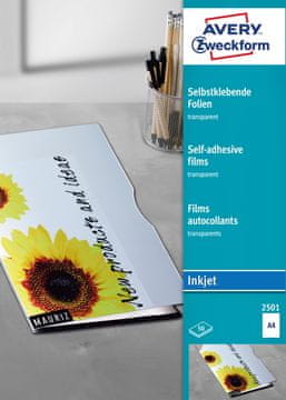Avery Zweckform samolepilna transparentna folija 2501, 50 listov, za inkjet tiskalnike