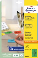 Avery Zweckform odstranljive etikete L6040-20, 45.7 x 21.2 mm, zelene, 960 etiket/zavitek, A4, barvne nalepke za tiskanje