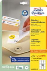 Avery Zweckform odstranljive etikete L6025REV-25, 63.5 x 46.6 mm, bele, 450 + 90 brezplačnih etiket/zavitek, A4, za tiskanje