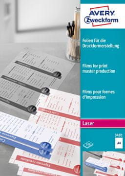 Avery Zweckform transparentna mat folija 3491, 100 listov, za črno-bele laserske tiskalnike, za izdelavo tiskarskih predlog