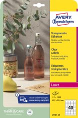 Avery Zweckform transparentne etikete s svetlečim premazom L7781-25, 45.7 x 25.4 mm, A4, za tiskalnik