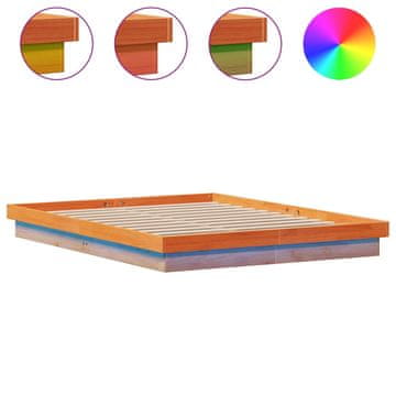 Vidaxl LED posteljni okvir voščeno rjav 150x200 cm trdna borovina