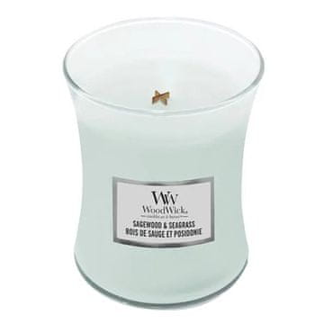 Woodwick Svíčka střední, Sagewood & Seagrass, Šalvějové dřevo a mořská tráva, 275 g