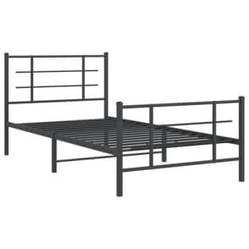 Vidaxl Kovinski posteljni okvir z vzglavjem in vznožjem črn 107x203 cm