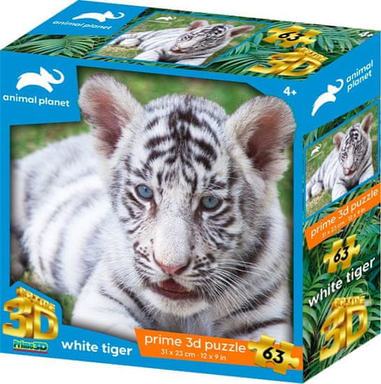 Prime 3D Puzzle Živalski planet: beli tiger 3D 63 kosov