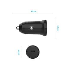 FIXED Komplet avtomobilskega polnilnika z izhodom USB-C in kablom USB-C/USB-C, podpora PD, 1 meter, 20 W, črn