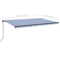 Vidaxl Ročno zložljiva tenda z LED lučmi 500x300 cm modra in bela
