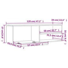 Greatstore TV omarica rjavi hrast 120x34x37 cm inženirski les