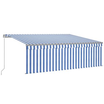Vidaxl Ročno zložljiva tenda s senčilom LED 4x3 m modra in bela