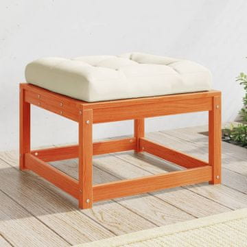 Greatstore Vrtni stolček za noge z blazino voščeno rjava trdna borovina
