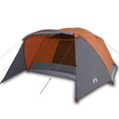 Greatstore Šotor za kampiranje za 4 osebe siv oranžen 350x280x155 cm 190T