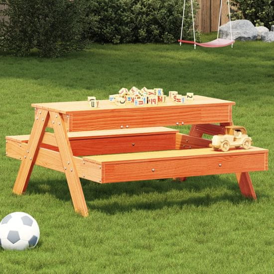 Greatstore Miza za piknik s peskovnikom za otroke rjava trdna borovina