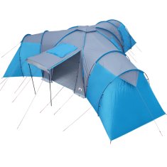 Greatstore Šotor za kampiranje za 12 oseb moder 840x720x200 cm 185T taft