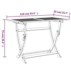 Greatstore Zložljiva vrtna miza 110x55x75 cm trden akacijev les