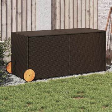 Greatstore Vrtna škatla za shranjevanje s kolesi rjava 283L poli ratan