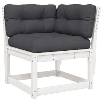 Vidaxl Vrtni kotni kavč z blazinami bel 73x73x78 cm trdna borovina