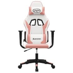 Vidaxl Masažni gaming stol Bela in roza umetno usnje