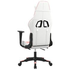 Vidaxl Masažni gaming stol Bela in roza umetno usnje