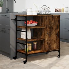 Greatstore Kuhinjski voziček dimljeni hrast 87,5x38,5x84,5 cm inž. les