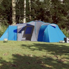 Greatstore Šotor za kampiranje za 12 oseb moder 840x720x200 cm 185T taft