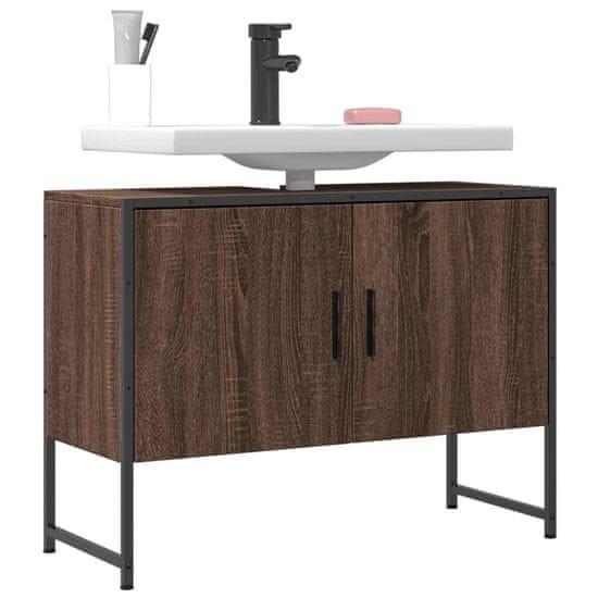Greatstore Kopalniška omarica za umivalnik rjavi hrast 80x33x60cm inž. les