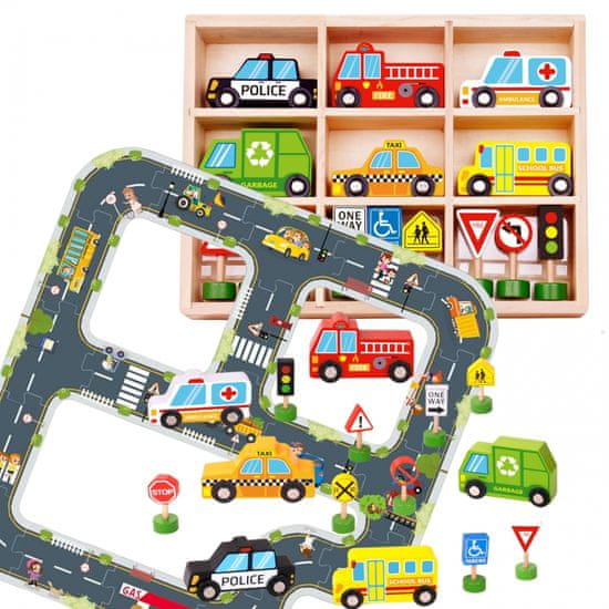 Tooky Toy  Sestavljanka za avtoceste + vozila, avtomobili, prometni znaki
